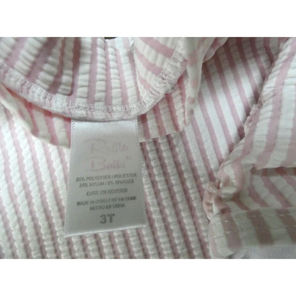 Ruffle Butts Girls 3T Swim Suit Set Pink White Striped Long Sleeve Top & Bottom